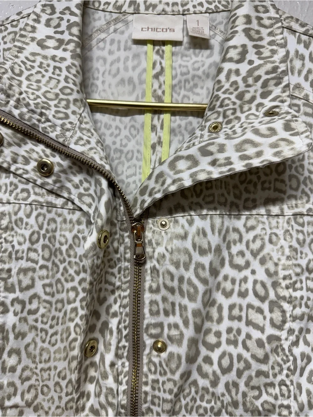 Chico’s Luxe Twill Utility Jacket Leopard Print Zip/Snap Front Jacket